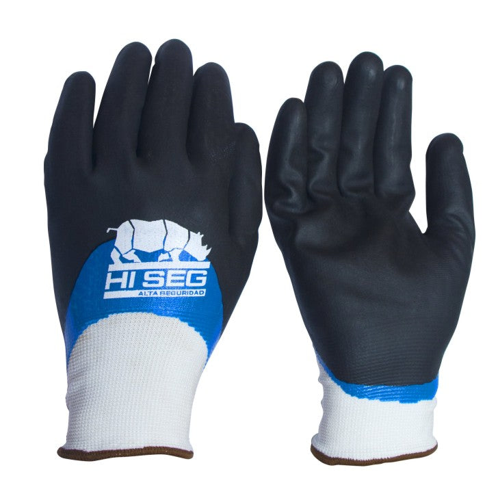 Guante Blanco Bañado de Nitrilo Azul HI-SEG